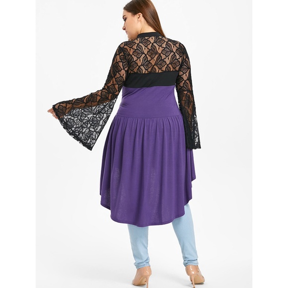  Plus Size Sheer Dip Hem Gothic Top - Purple - Picture 4 of 8